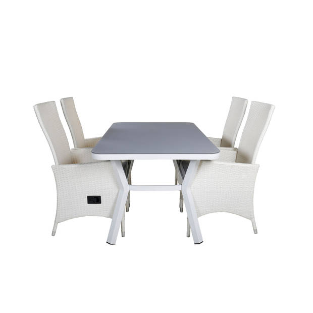 Virya tuinmeubelset tafel 90x160cm en 4 stoel Padova wit, grijs.