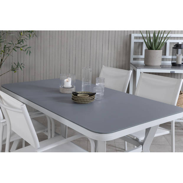 Virya tuinmeubelset tafel 90x160cm en 4 stoel Santorini wit, grijs.