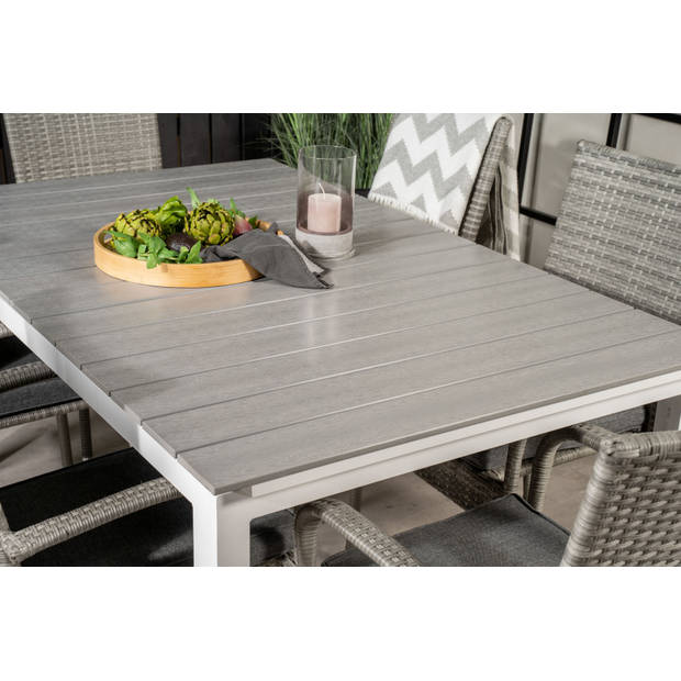 Levels tuinmeubelset tafel 100x160/240cm en 6 stoel Anna grijs.