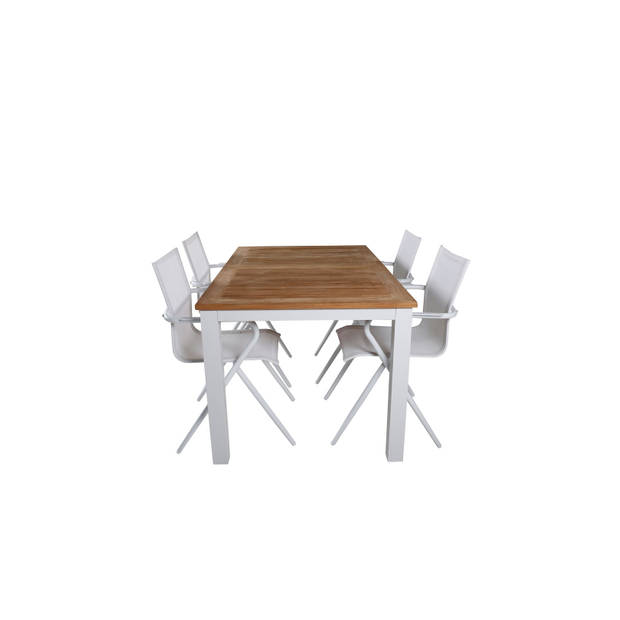 Panama tuinmeubelset tafel 90x152/210cm en 4 stoel Alina wit, naturel.