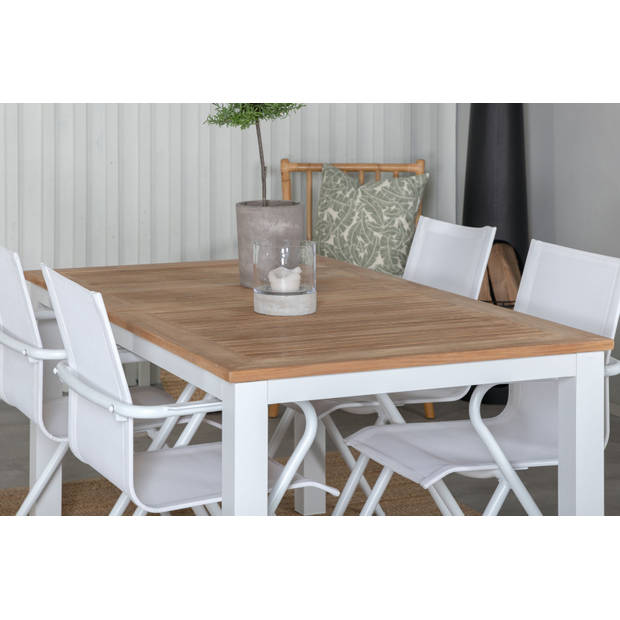 Panama tuinmeubelset tafel 90x152/210cm en 4 stoel Alina wit, naturel.