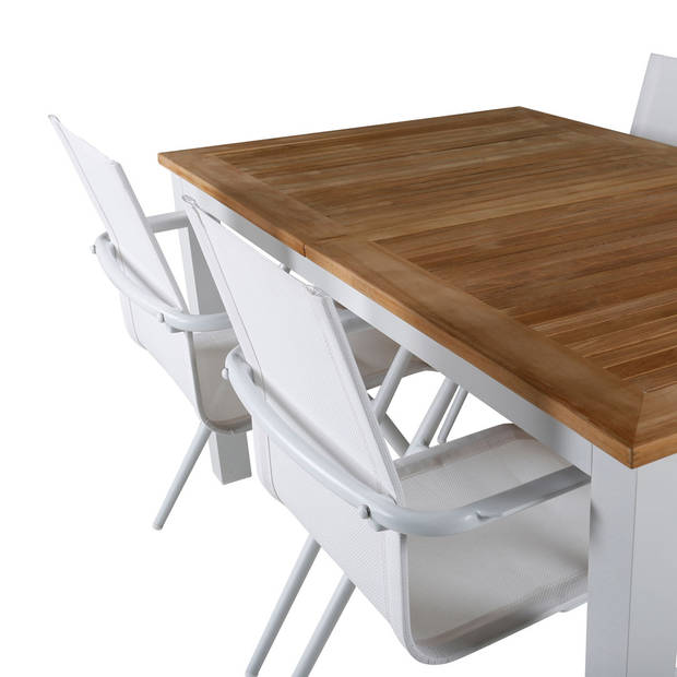 Panama tuinmeubelset tafel 90x152/210cm en 4 stoel Alina wit, naturel.