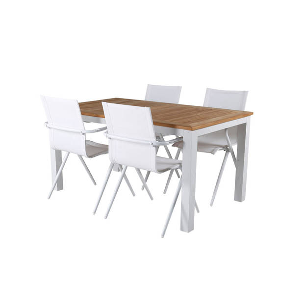 Panama tuinmeubelset tafel 90x152/210cm en 4 stoel Alina wit, naturel.