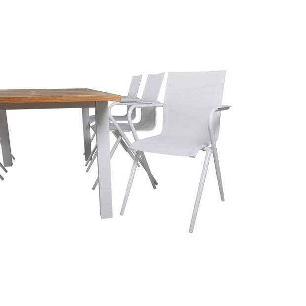 Panama tuinmeubelset tafel 90x152/210cm en 6 stoel Alina wit, naturel.