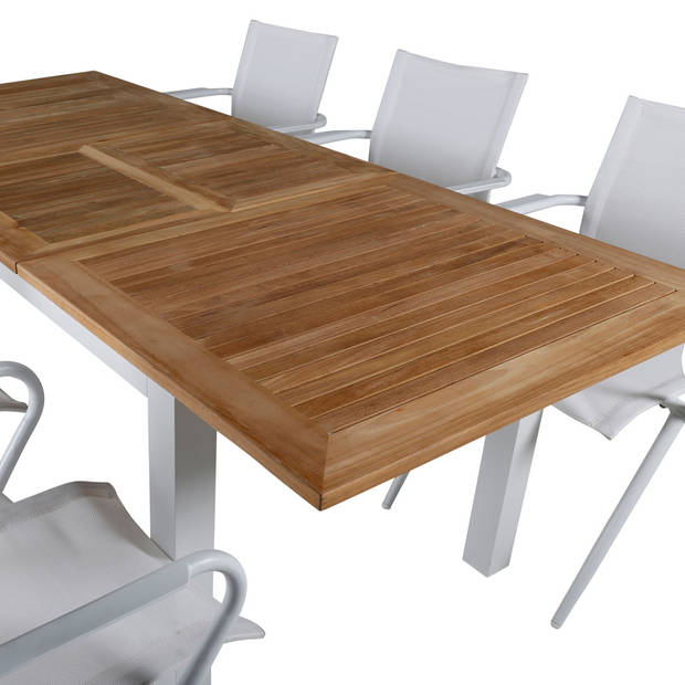 Panama tuinmeubelset tafel 90x152/210cm en 6 stoel Alina wit, naturel.