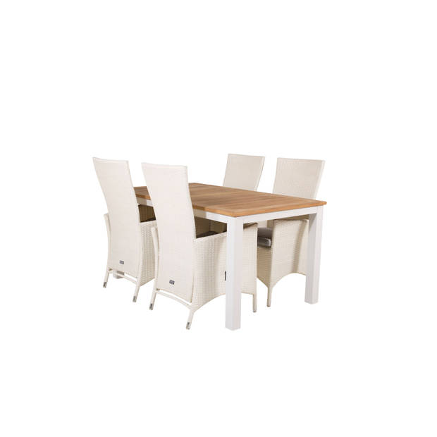 Panama tuinmeubelset tafel 90x152/210cm en 4 stoel Padova wit, naturel.