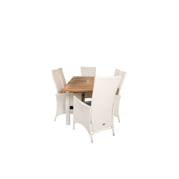 Panama tuinmeubelset tafel 90x152/210cm en 6 stoel Padova wit, naturel.