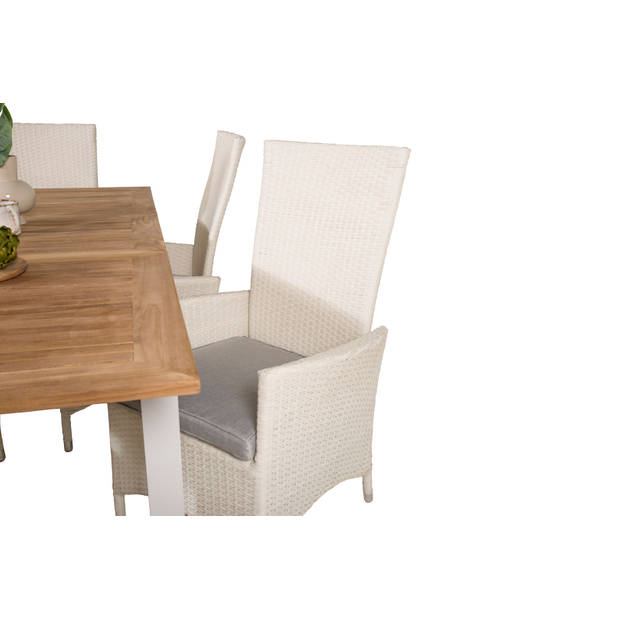 Panama tuinmeubelset tafel 90x152/210cm en 6 stoel Padova wit, naturel.