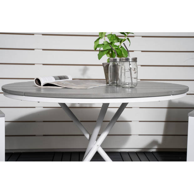 Parma tuinmeubelset tafel Ø90cm en 2 stoel Parma wit, grijs, crèmekleur.