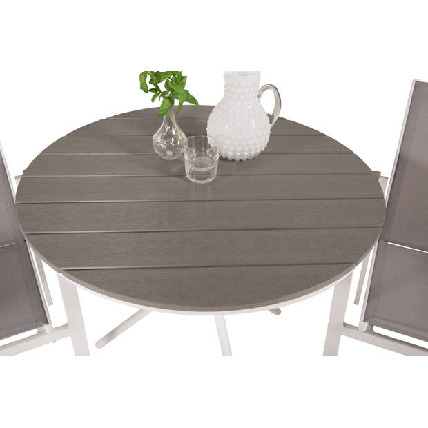 Parma tuinmeubelset tafel Ø90cm en 2 stoel Parma wit, grijs, crèmekleur.