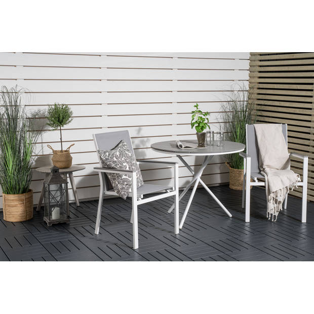 Parma tuinmeubelset tafel Ø90cm en 2 stoel Parma wit, grijs, crèmekleur.