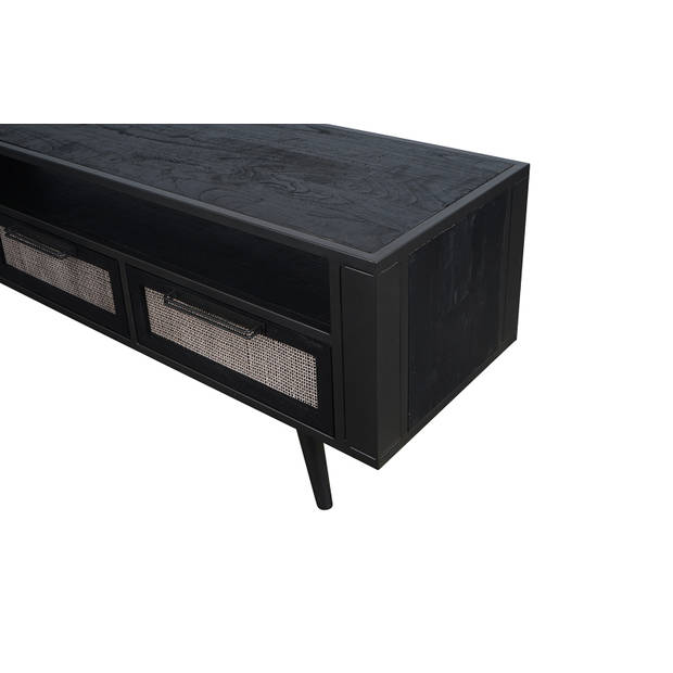 NordicMindiRattan TV-meubel met 1 legplank en 3 laden, zwart.