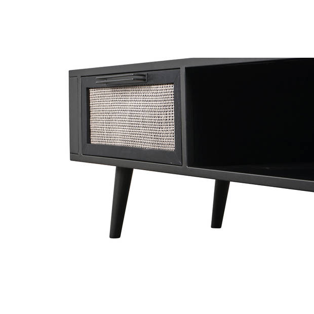 NordicMindiRattan TV-meubel met 1 legplank en 2 laden, zwart.