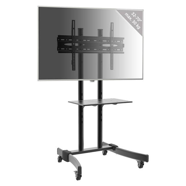 B-MS 125 TV-meubel in hoogte verstelbaar met 1 plank en wielen, Zwart.