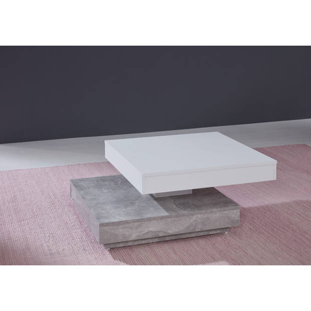 Erano salontafel draaibaar tafelblad en 1 plank beton decor, wit.