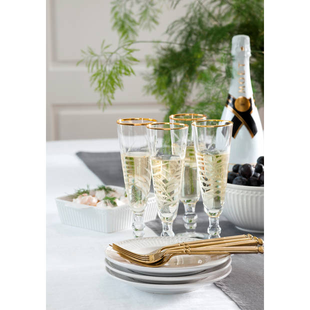 6x Champagneglazen set met gravering en gouden rand van GreenGate - handgemaakt (6 x 20 cm)