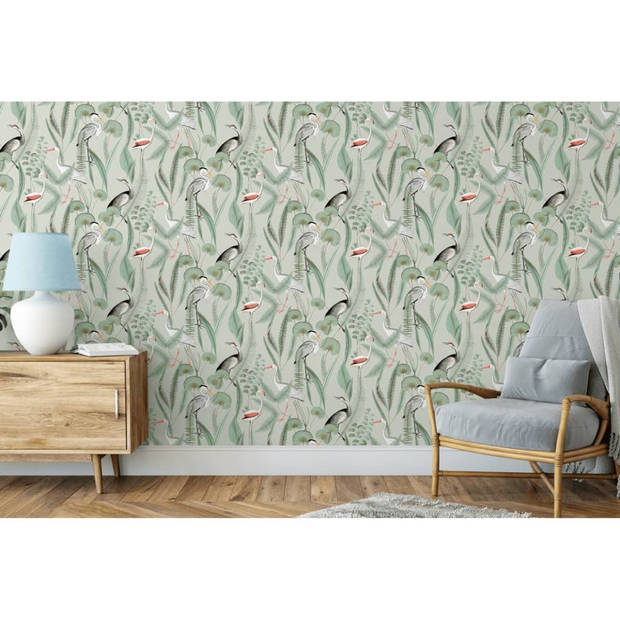 DUTCH WALLCOVERINGS Behang Flamingo mintkleurig