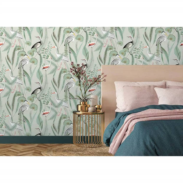 DUTCH WALLCOVERINGS Behang Flamingo mintkleurig