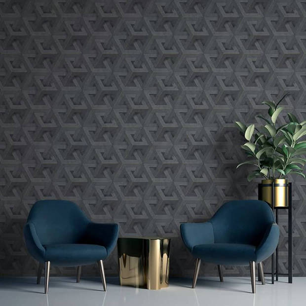 DUTCH WALLCOVERINGS Behang Onyx antraciet- en goudkleurig