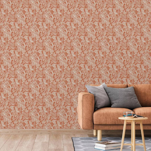 DUTCH WALLCOVERINGS Behang Mae oranje en beige