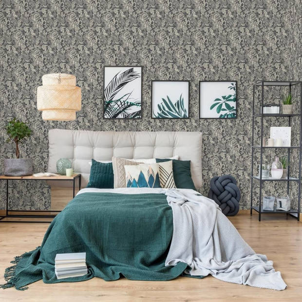 DUTCH WALLCOVERINGS Behang Mae zwart en beige