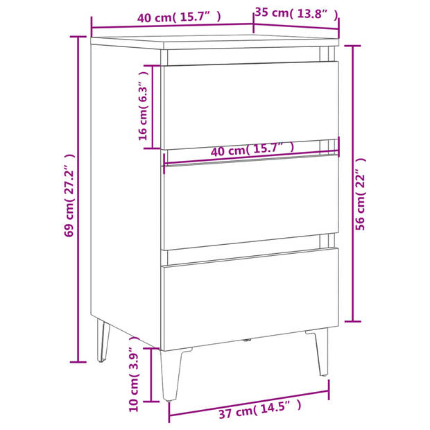 vidaXL Nachtkastjes 2 st met metalen poten 40x35x69 cm betongrijs