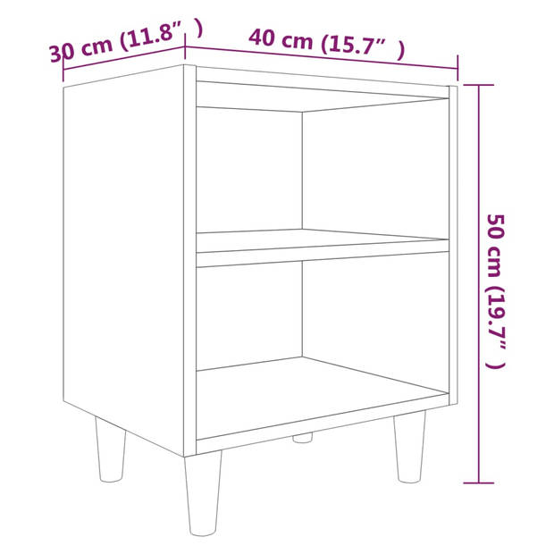 vidaXL Nachtkastje met houten poten 40x30x50 cm bruin eikenkleur