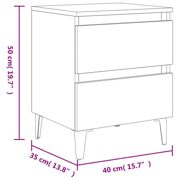 vidaXL Nachtkastjes 2 st met metalen poten 40x35x50 cm gerookt eiken