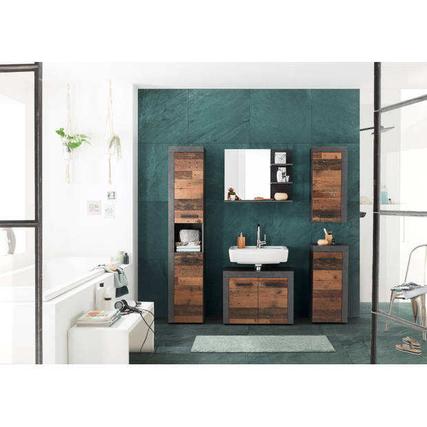 CancunIndy badkamerkast 1 deur eiken decor, oud houten decor.