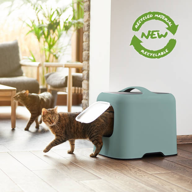 Rotho MyPet Biala Kattenbak met kap en schepje / Gemaakt van gerecycled plastic - Mistle toe green