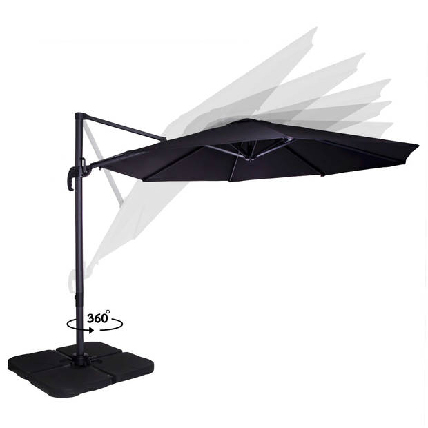 VONROC Premium Zweefparasol Bardolino Ø300cm - Antraciet/Zwart – Incl. vulbare parasoltegels