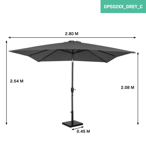 VONROC Premium Stokparasol Rosolina 280x280cm - Incl. parasolvoet & beschermhoes – Vierkante parasol - Kantelbaar – UV w