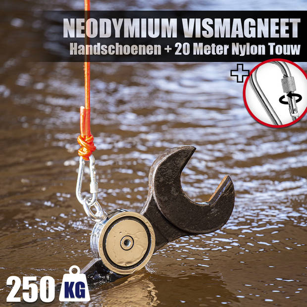 Magfishion Dubbelzijdige Magneetvissen Set - 250 KG - Vismagneet - 20 Meter Lang Touw - Magneet Vissen