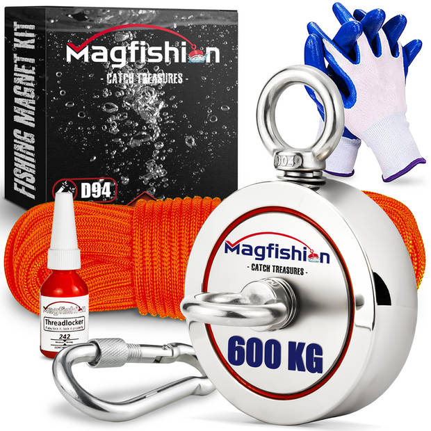 Magfishion Dubbelzijdige Magneetvissen Set - 600 KG - Vismagneet - 20 Meter Lang Touw - Magneet Vissen