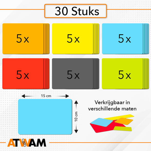 ATWAM Scrum Magneten - 30 stuks - Voor Whiteboard of Magneetbord - Herschrijfbare Magneten - Post It – 15*10 cm