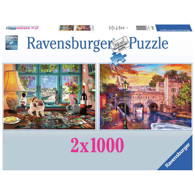 Ravensburger 2-in-1 puzzel Bath Romance & Puzzler's desk 2x 1000 stukjes