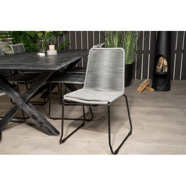 Rives tuinmeubelset tafel 100x200cm en 6 stoel Lindos zwart.