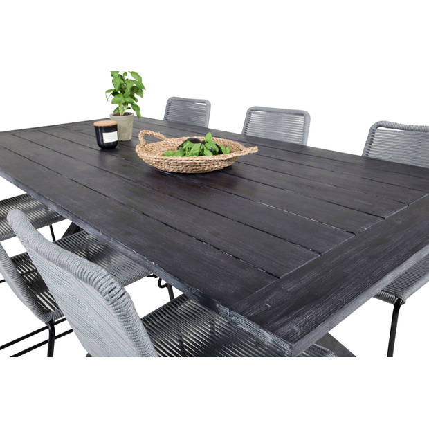 Rives tuinmeubelset tafel 100x200cm en 6 stoel Lindos zwart.