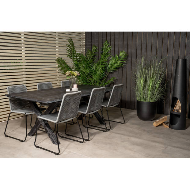 Rives tuinmeubelset tafel 100x200cm en 6 stoel Lindos zwart.