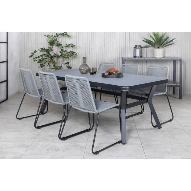 Virya tuinmeubelset tafel 100x200cm en 6 stoel Lindos zwart, grijs.