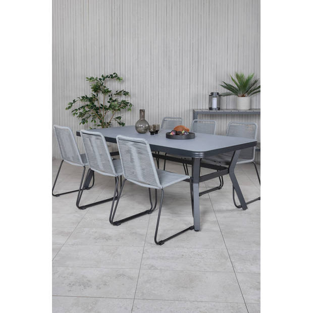 Virya tuinmeubelset tafel 100x200cm en 6 stoel Lindos zwart, grijs.