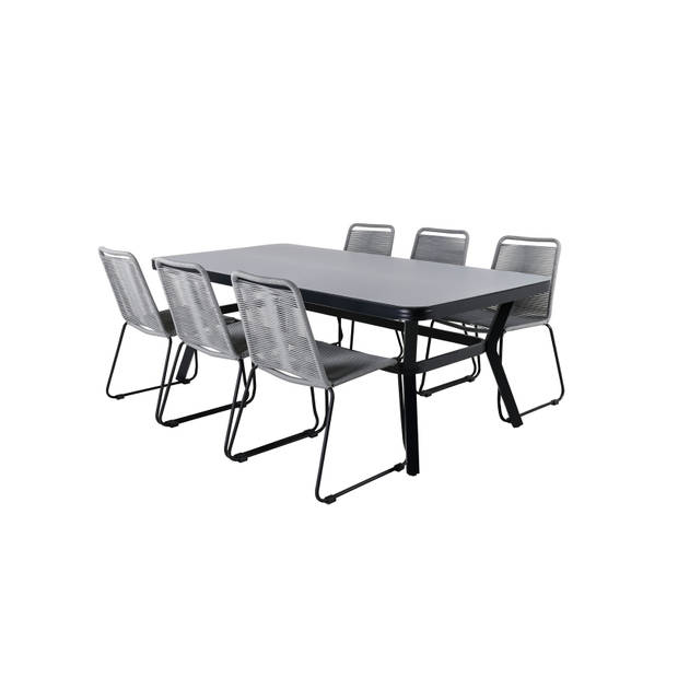 Virya tuinmeubelset tafel 100x200cm en 6 stoel Lindos zwart, grijs.