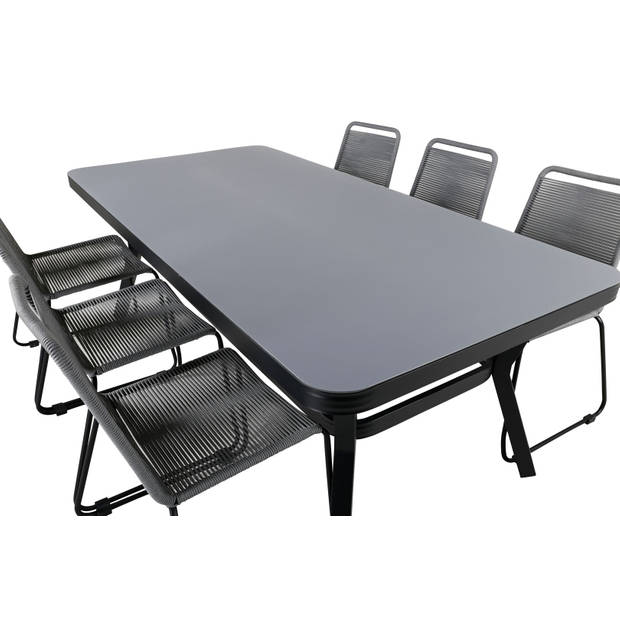 Virya tuinmeubelset tafel 100x200cm en 6 stoel Lindos zwart, grijs.
