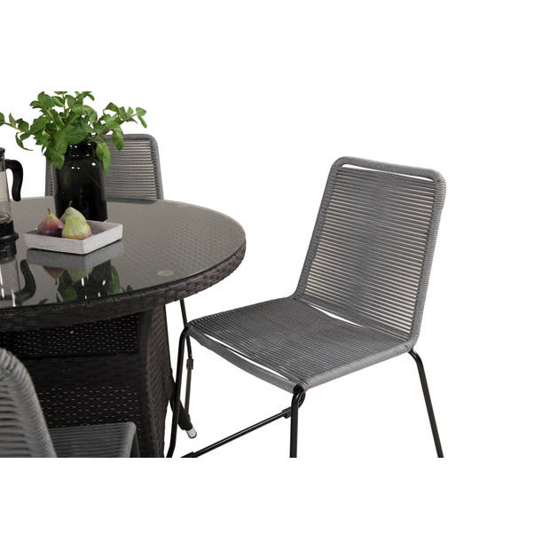 Volta tuinmeubelset tafel Ø90cm en 4 stoel Lindos zwart.