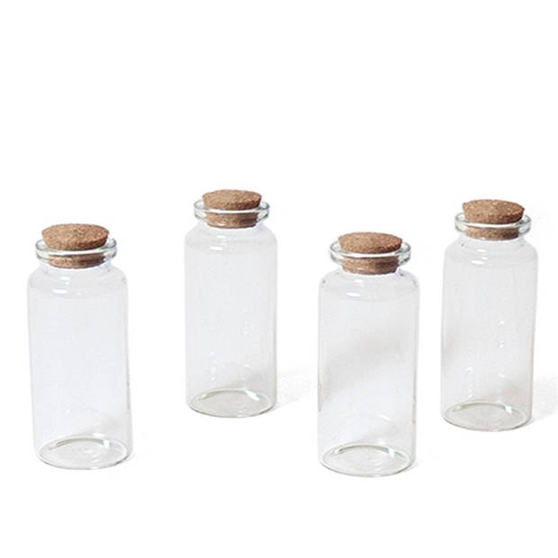 12x Kleine decoratieve glazen flesjes met kurken dop 38 ml - Decoratieve flessen