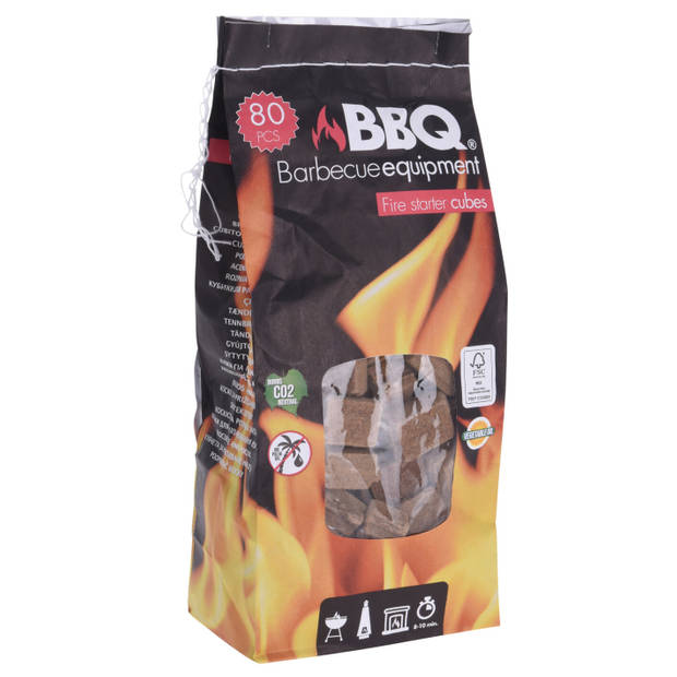 BBQ briketten/houtskool starter met kunststoffen handvat 30 cm met 80x BBQ aanmaakblokjes - Brikettenstarters