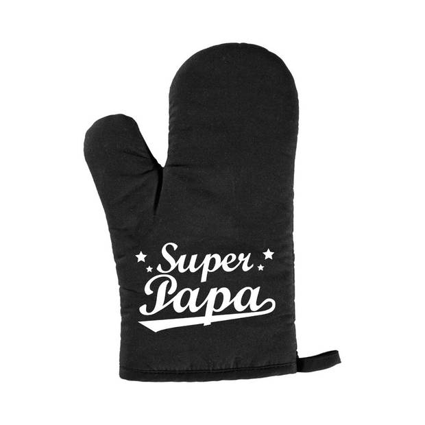 Vaderdag cadeau BBQ handschoen Super papa zwart - Ovenwanten