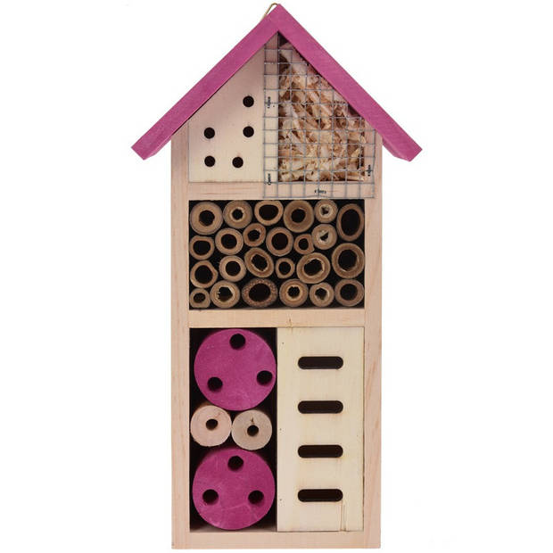 Roze huisje voor insecten 26 cm vlinderhuis/bijenhuis/wespenhotel - Insectenhotel