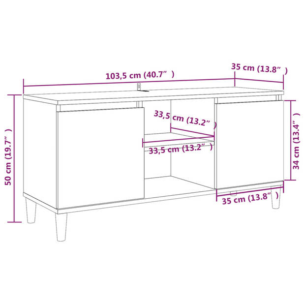 vidaXL Tv-meubel met houten poten 103,5x35x50 cm gerookt eikenkleurig