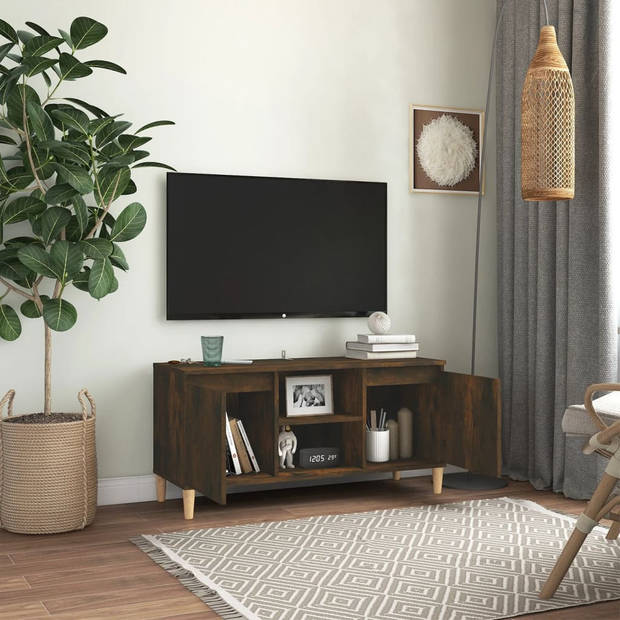 vidaXL Tv-meubel met houten poten 103,5x35x50 cm gerookt eikenkleurig